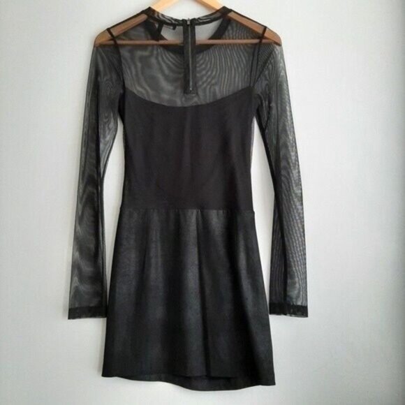 BCBGMAXAZRIA / Black Mesh Long Sleeve Fitted Short Mini Dress Sz XS - Picture 10 of 16